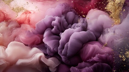 Elegant Abstract Swirls in Soft Purple and Pink Hues with Golden Accents for Artistic Backgrounds