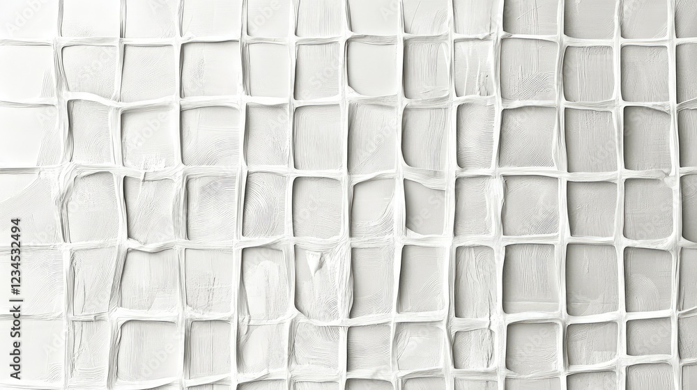 Poster textured pattern of white grid cells with subtle shadows and depth, perfect for backgrounds, abstrac