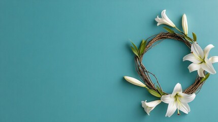 Easter Lily Wreath on Teal