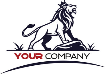 A lion king flat line logo design, vector illustration isolated on a white background.