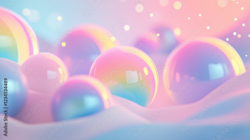Aufkleber ethereal soft bubbles in pastel colors on dreamy background with subtle sparkles for artistic and wh