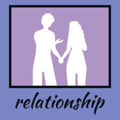 Two silhouettes are depicted holding hands, symbolizing a connection. One figure gestures while the other listens, showcasing open communication and mutual support in a loving relationship.