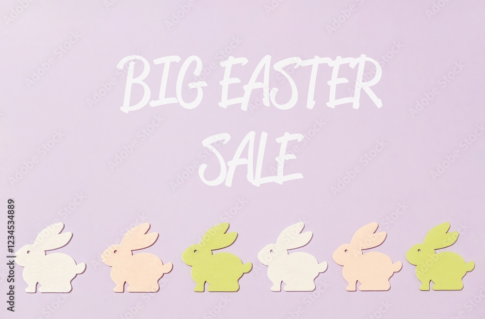 Poster purple background with a row of rabbits