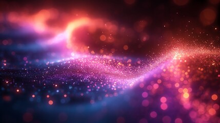 Abstract glowing waves in vibrant colors with bokeh effect. Futuristic design, ideal for background or digital art projects.