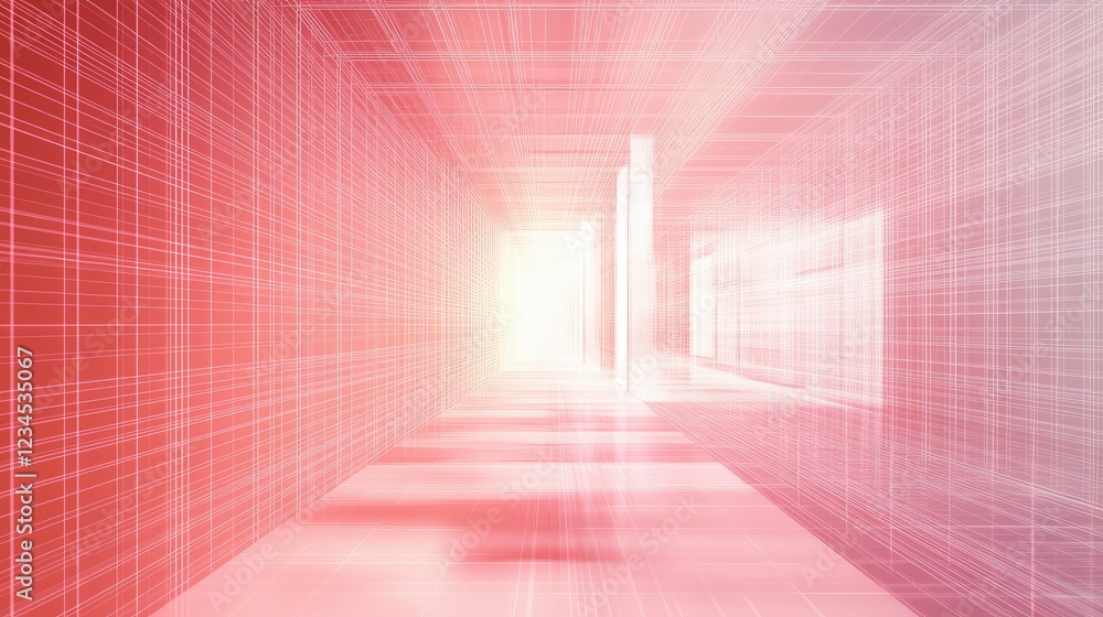 Poster abstract light tunnel with red hues and geometric patterns evoking depth and dimension in an enigmat