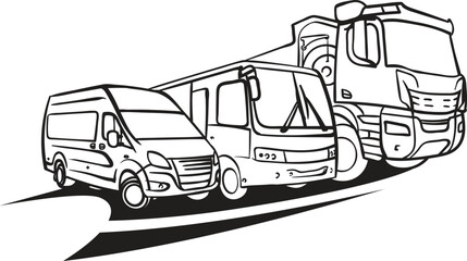 Vehicles set, lineart illustration