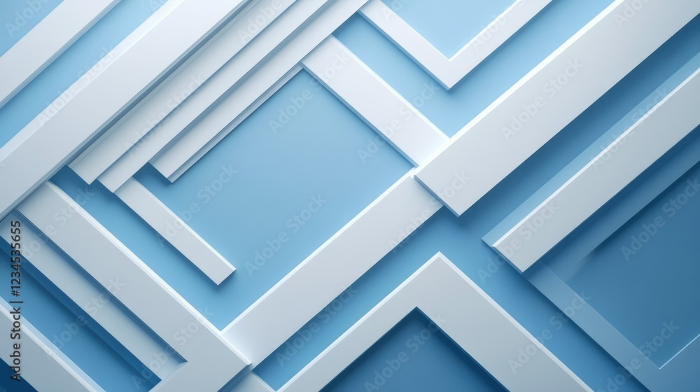Poster abstract blue background with geometric lines and shapes, showcasing layers of diagonal and horizont