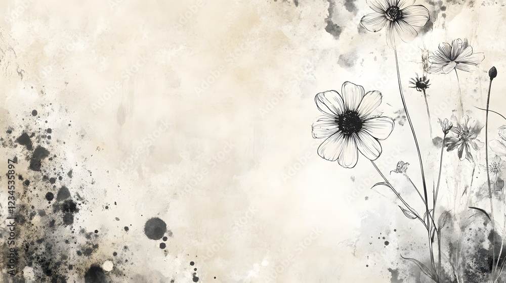 Poster captivating abstract floral artwork featuring delicate wispy blooms in muted moody tones set against