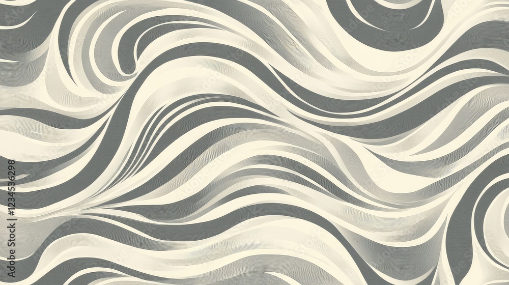 Poster abstract wavy lines in gray and cream tones, creating a fluid, elegant pattern for stylish backgroun