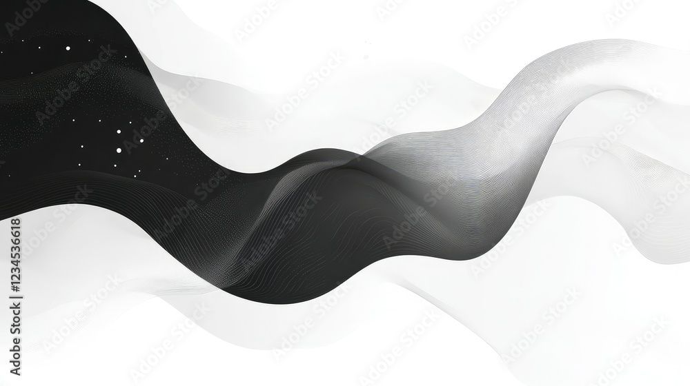 Poster abstract waves flowing in black and white tones, creating a dynamic and modern background design, pe