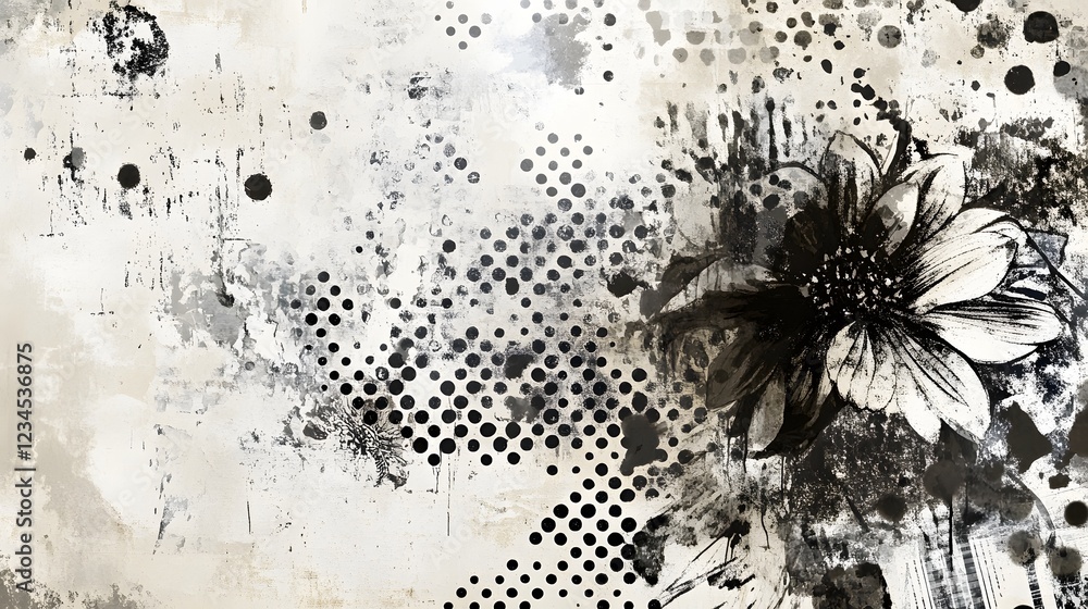 Aufkleber captivating floral abstraction monochrome grunge texture and ink splatter art with a moody atmospher