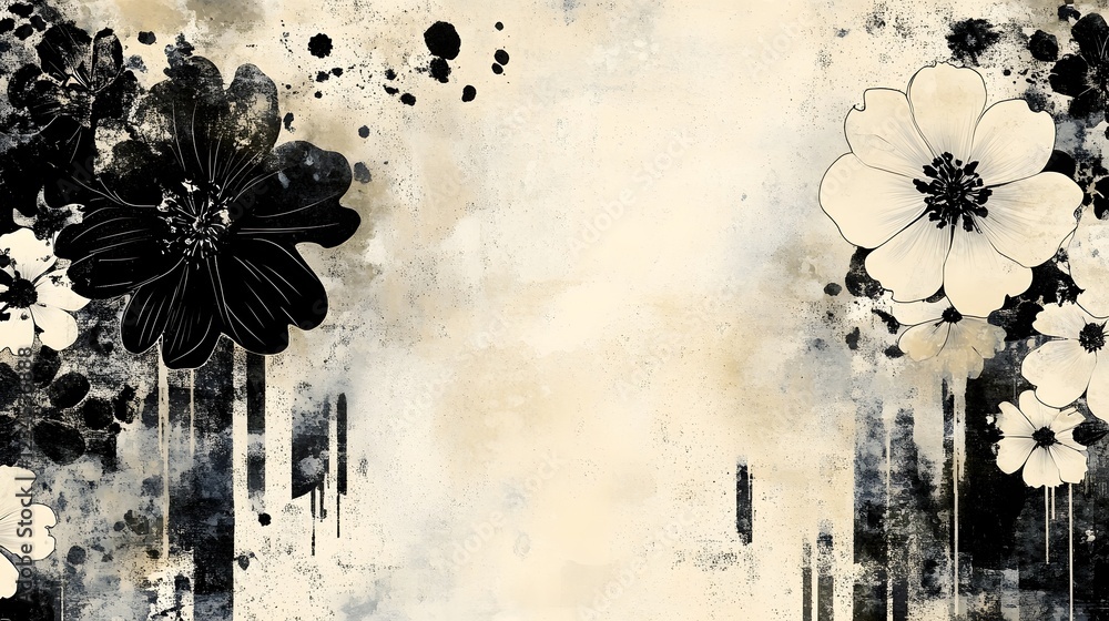 Poster captivating floral abstraction in moody monochrome watercolor texture with delicate ethereal and atm