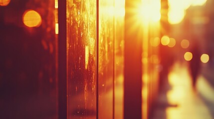 Sunset city street glass reflections
