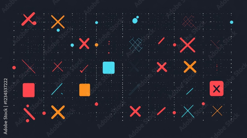 Poster colorful geometric shapes on dark background representing abstract data visualization and modern des