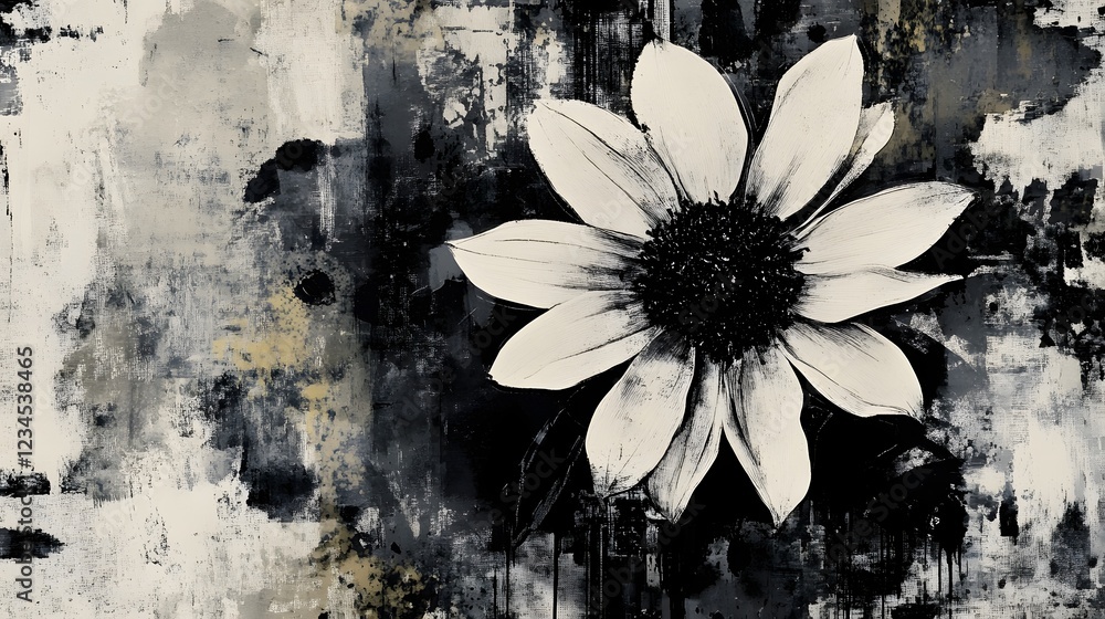Poster captivating monochrome floral bloom taking center stage amidst a moody textured backdrop the delicat