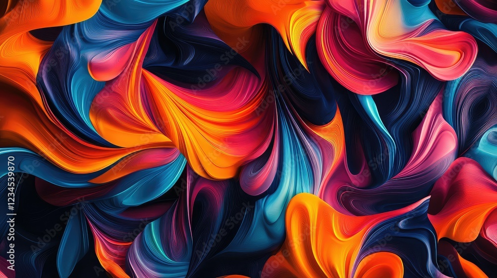 Poster colorful abstract swirls of orange, blue, and red creating a vibrant and dynamic composition for bac