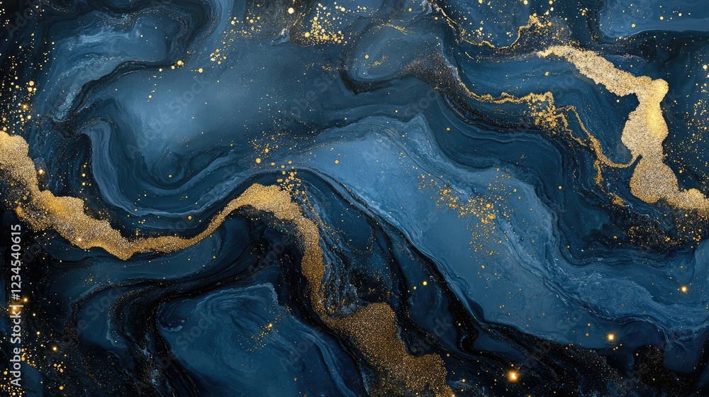 Aufkleber abstract dark blue and gold marbled texture with shimmering particles creating a luxurious and elega