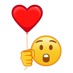 Face with open mouth with red heart baloon Large size of yellow emoji smile
