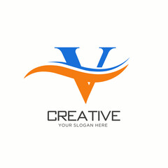 V Letter Logo Design. V Letter Logo Design with water wave