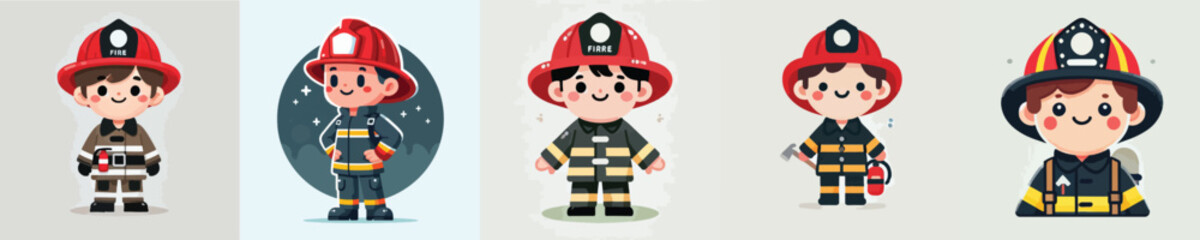 vector set of firefighter characters