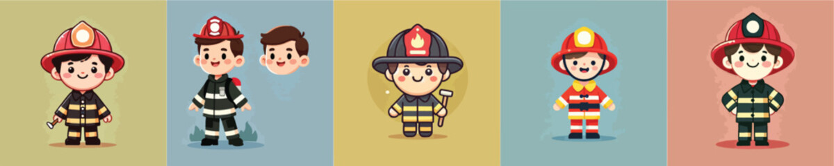 vector set of firefighter characters