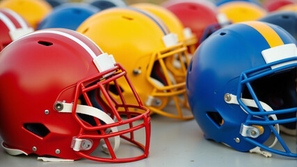 Fototapeta premium Vibrant Football Helmets Ready for Game Day
