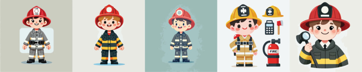 vector set of firefighter characters