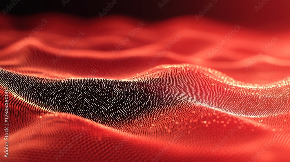 Poster red wave of particles flowing over dark surface, good for abstract backgrounds
