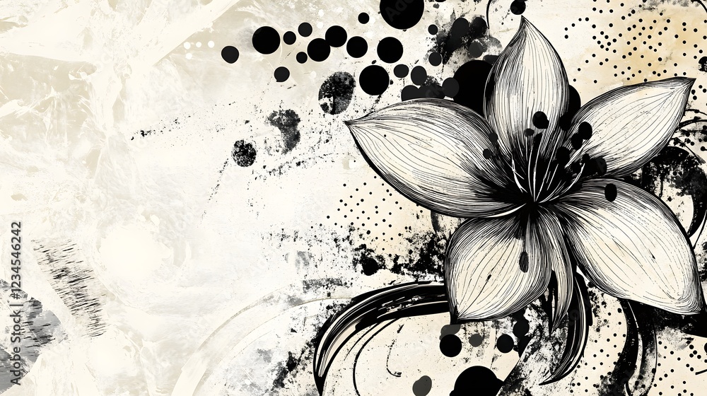 Aufkleber dramatic and moody abstract art design featuring a stylized monochrome floral splash with organic gr