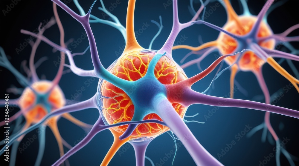 Poster vibrant neurons interconnected in complex neural network