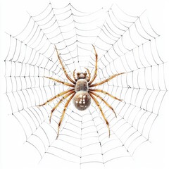 Obraz premium Close-up of a Spider on an Intricate Web Displaying Natural Beauty and Detail in White Background