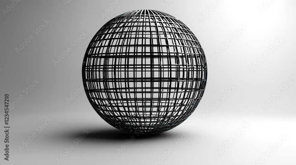 Aufkleber wireframe sphere on white background with subtle shadow