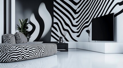Monochromatic Modern Living Room Design with Zebra Print