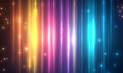 Fototapeta premium Colorful neon light stripes create vibrant and dynamic background, featuring hues of yellow, pink, and blue. This seamless pattern evokes sense of energy and excitement