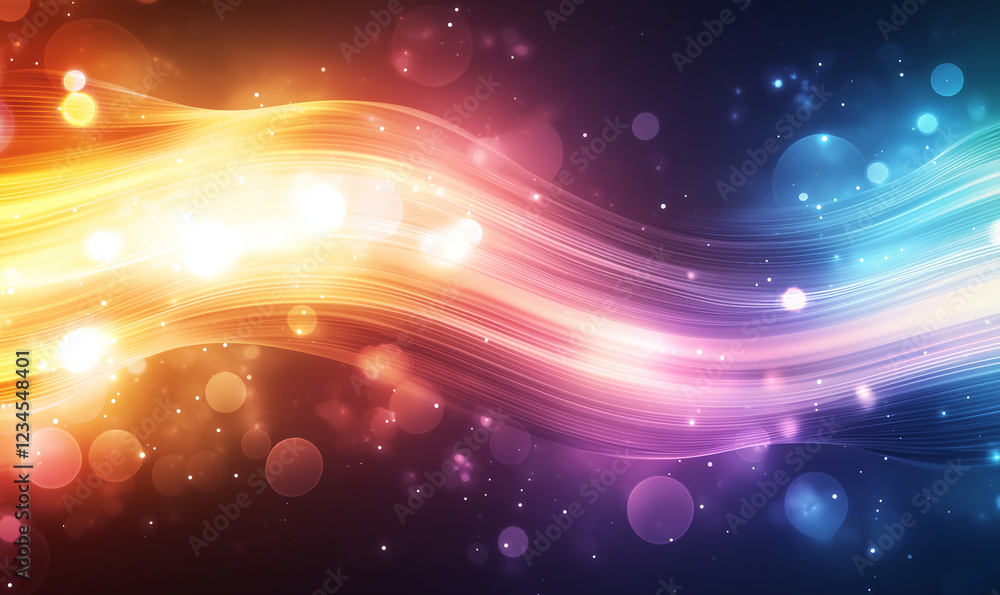 Poster colorful abstract background with flowing light waves and bokeh effects, creating vibrant and dynami