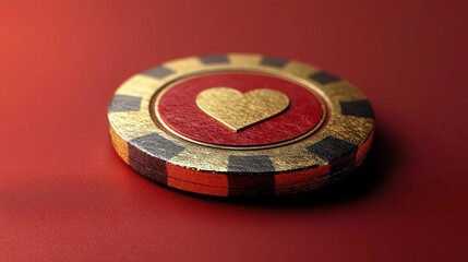 Obraz premium Gold heart casino chip on red felt
