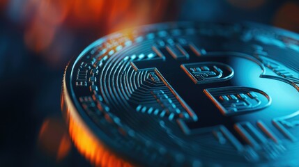 Close-up of a Bitcoin showcasing intricate details and reflections, symbolizing the future of digital currency and finance.