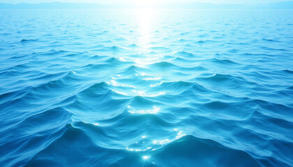 Obraz premium Ocean waves with sunlit ripples and distant horizon 