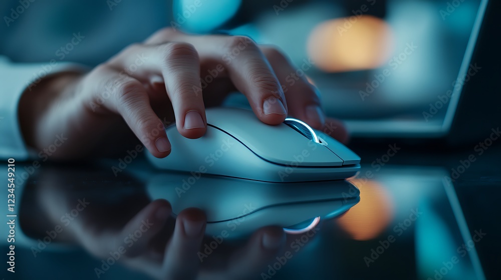 Poster close-up of hand using white computer mouse