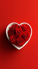Heartshaped rose arrangement in a gift box, Valentine s theme, 3D illustration