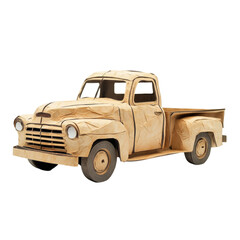 Classic kraft paper art pickup truck, intricate details, beautifully handcrafted. Perfect for collectors or woodworking enthusiasts.