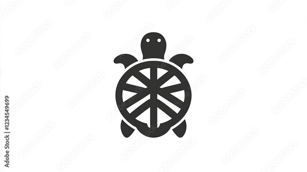 Poster simple grey turtle icon with segmented shell design on white background.