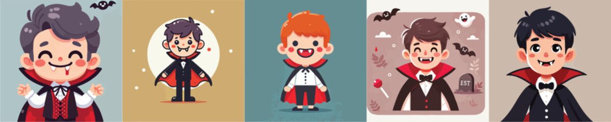 Vector of a cute little boy wearing a vampire costume
