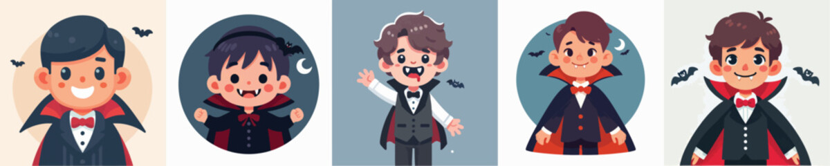 Vector of a cute little boy wearing a vampire costume