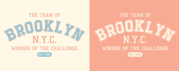 Brooklyn, NYC, retro college varsity typographic vector graphic. 