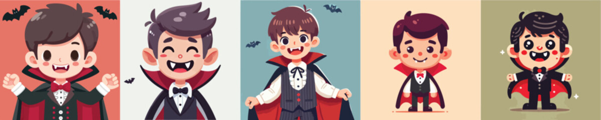 Vector of a cute little boy wearing a vampire costume