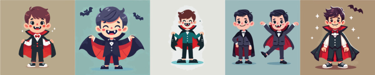 Vector of a cute little boy wearing a vampire costume