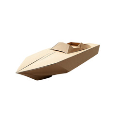Speedboat in kraft paper art, sleek and dynamic, handcrafted cutout style, warm earthy hues, soft...