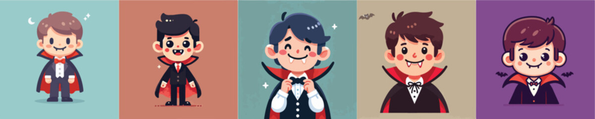 Fototapeta premium Vector of a cute little boy wearing a vampire costume