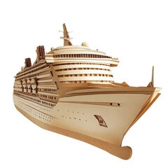 Cruise ship in kraft paper art, grand and detailed, handcrafted with layered cutouts, soft paper...
